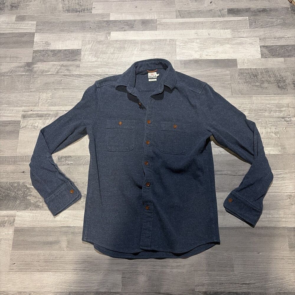 Faherty Shirt Mens small Blue Knit Alpine Flannel Stretch Button Up Outdoors